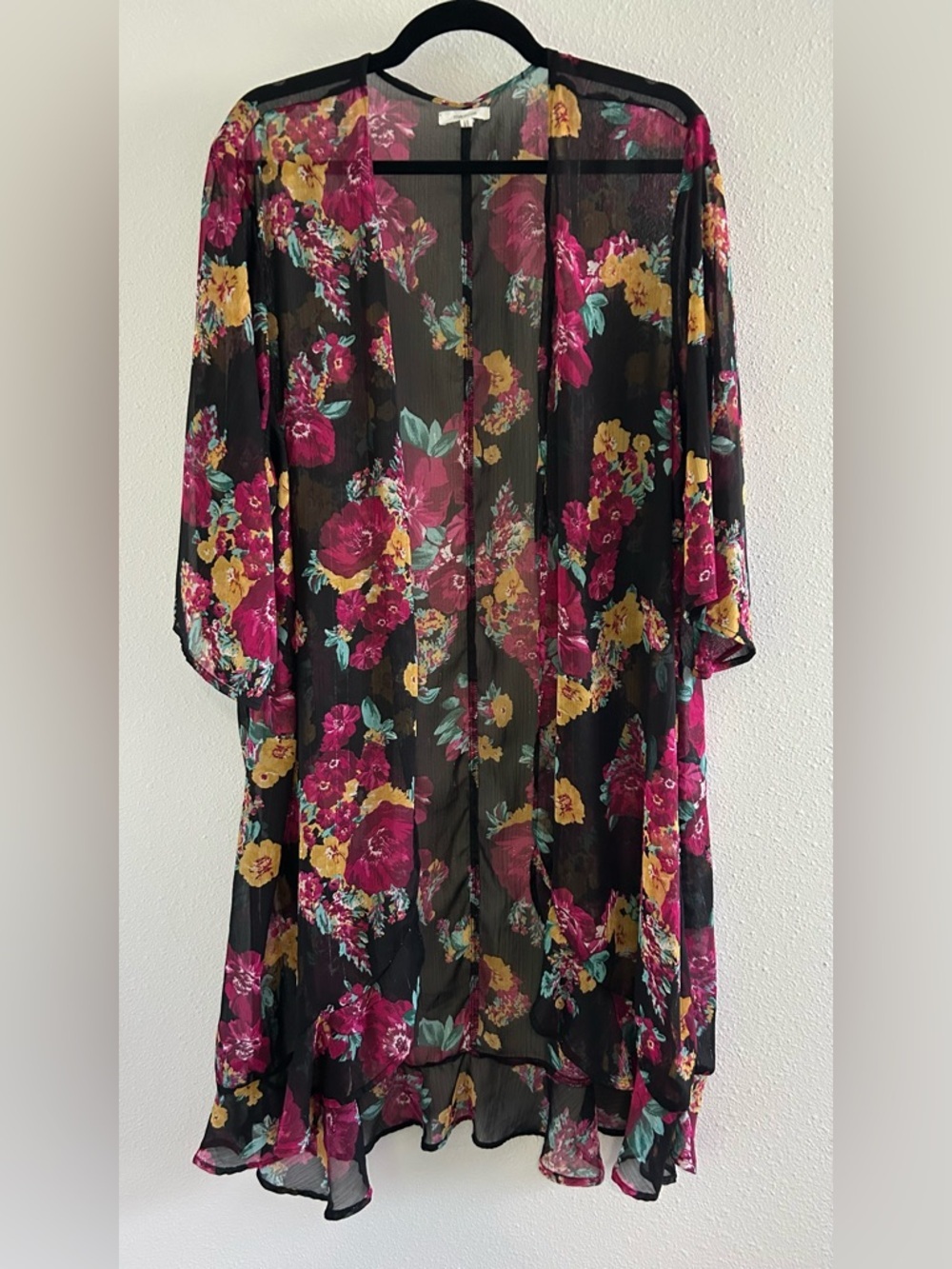 Maurices Black Floral Sheer Kimono